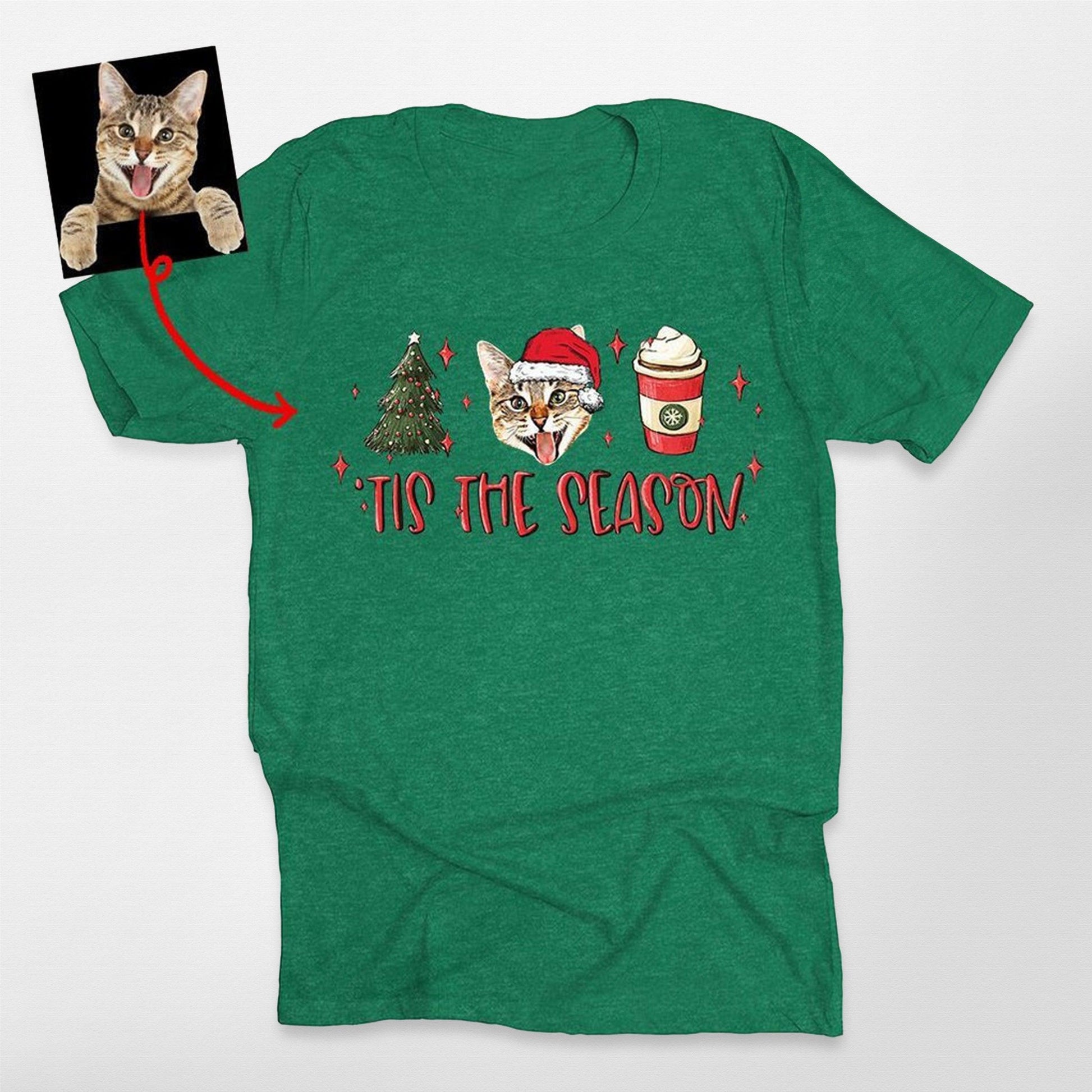 Tis the Season Personalized Dogface T-Shirt, custom pet portrait gift for pet lovers (view 3)