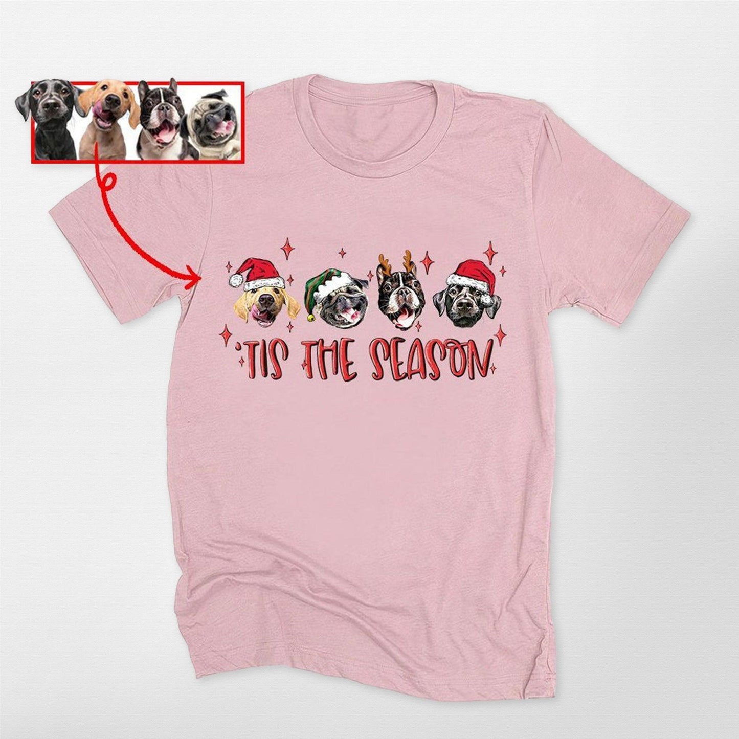 Tis the Season Personalized Dogface T-Shirt, custom pet portrait gift for pet lovers (view 6)
