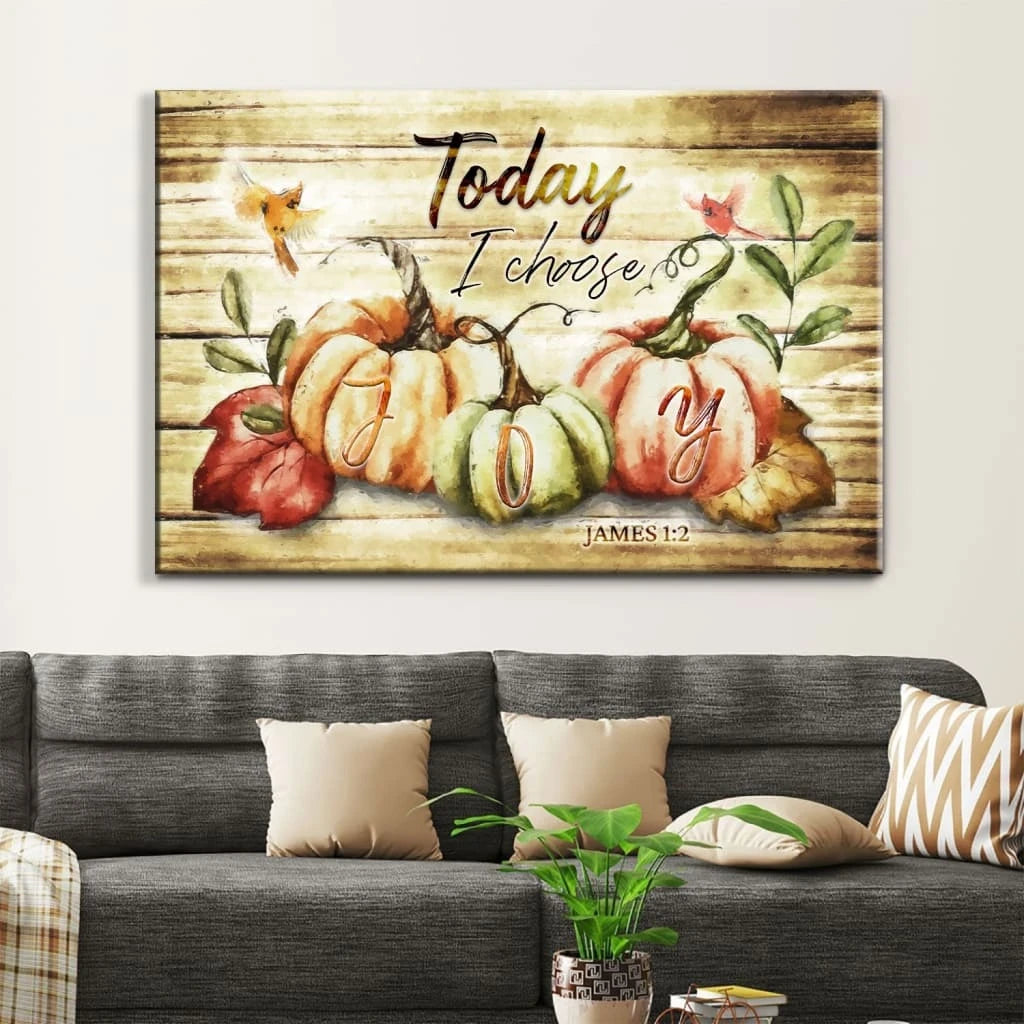 today i choose joy fall thanksgiving wall art canvas print (Landscape) (view 2)