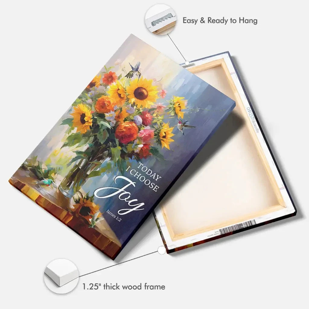today i choose joy art hummingbird sunflower christian wall art canvas (Landscape) (view 8)
