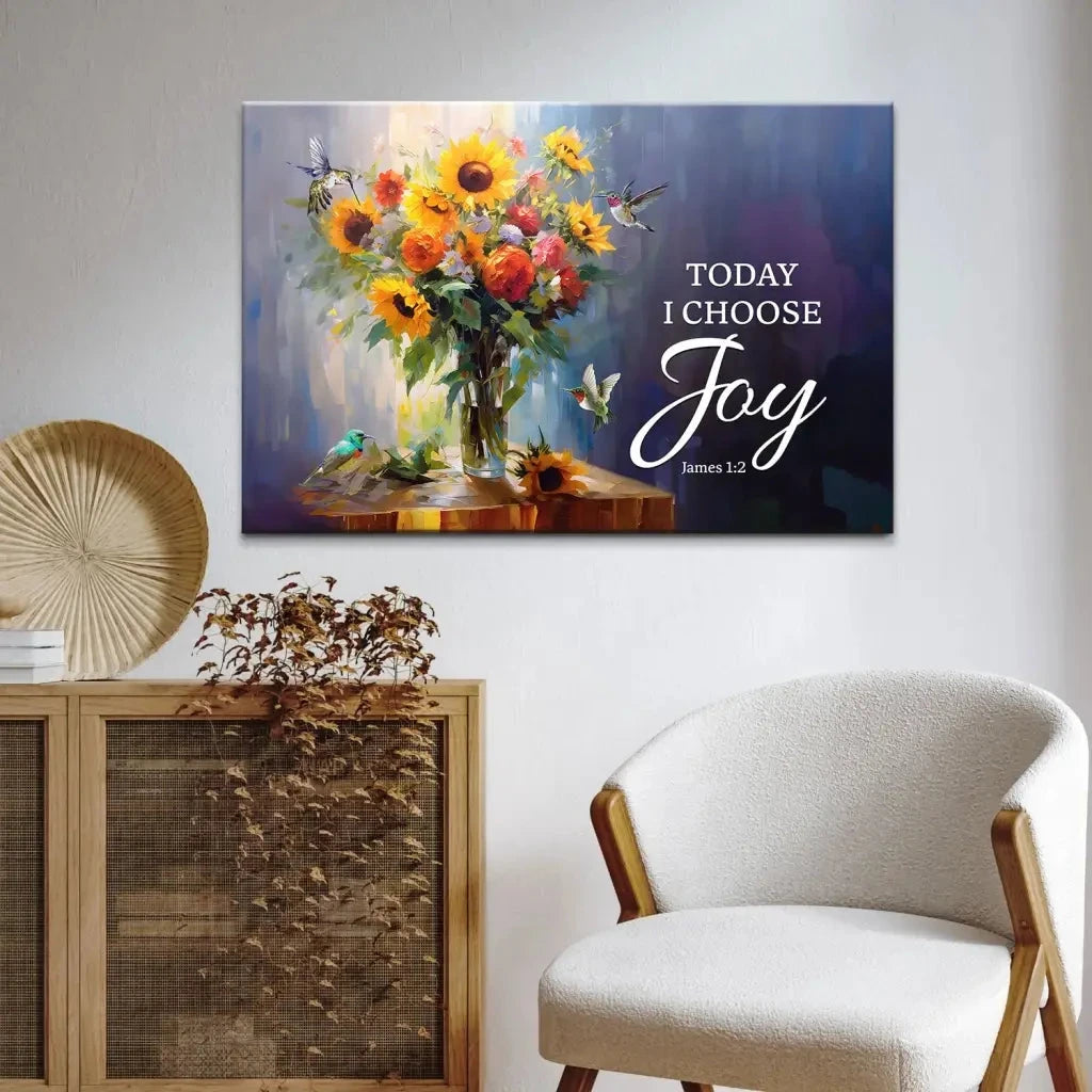 today i choose joy art hummingbird sunflower christian wall art canvas (Landscape) (view 10)