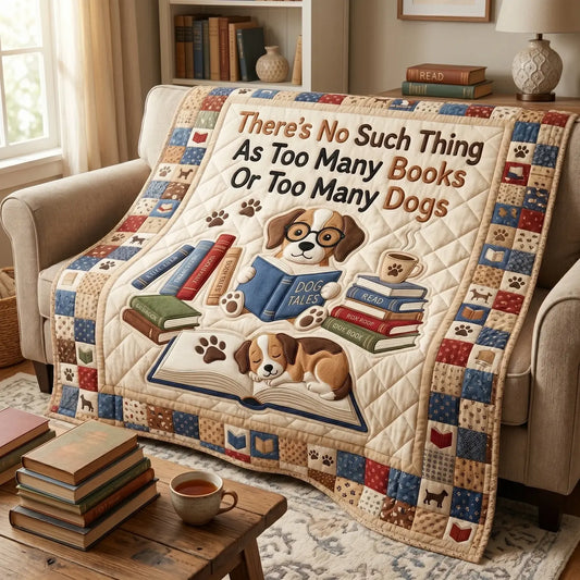 Too Many Books Of Too Many Dogs Quilt Blanket