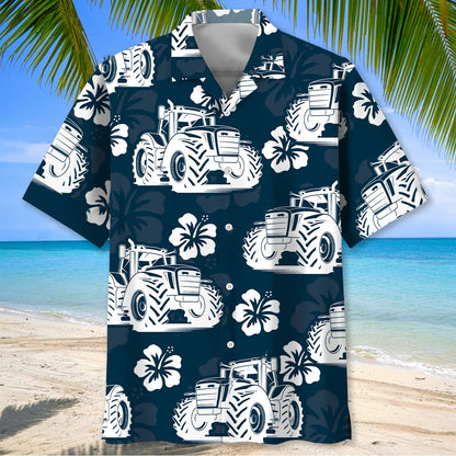 Tractor Hibiscus Blue Hawaiian Shirt, custom shirt gift for men (view 2)