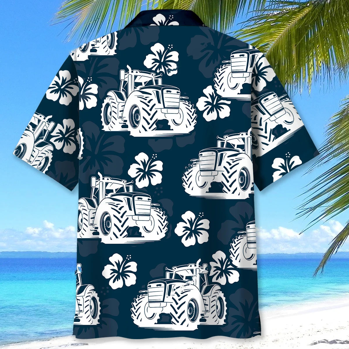 Tractor Hibiscus Blue Hawaiian Shirt, custom shirt gift for men (view 3)