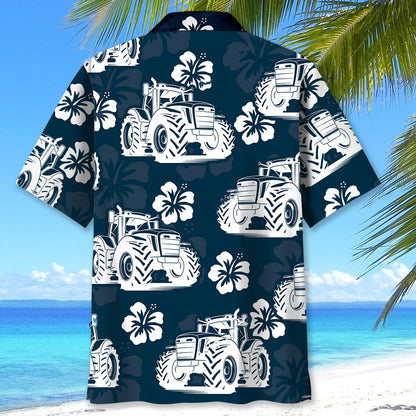Tractor Hibiscus Blue Hawaiian Shirt, custom shirt gift for men (view 3)