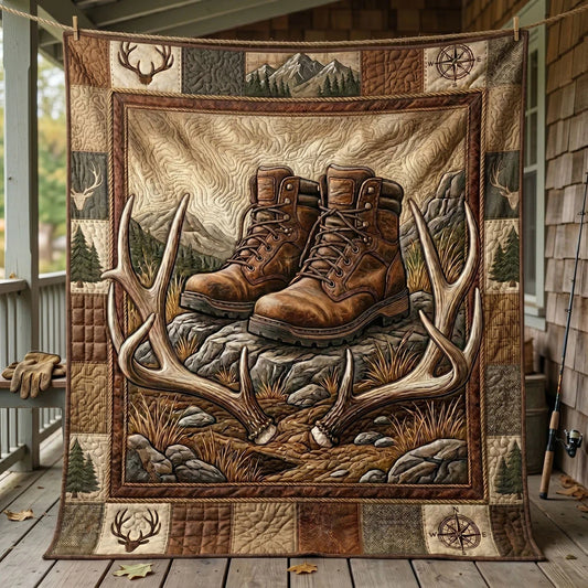 Trail Boots And Antlers Quilt Blanket