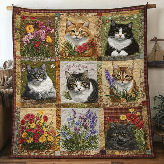 Tranquil Garden Cat Quilt Blanket