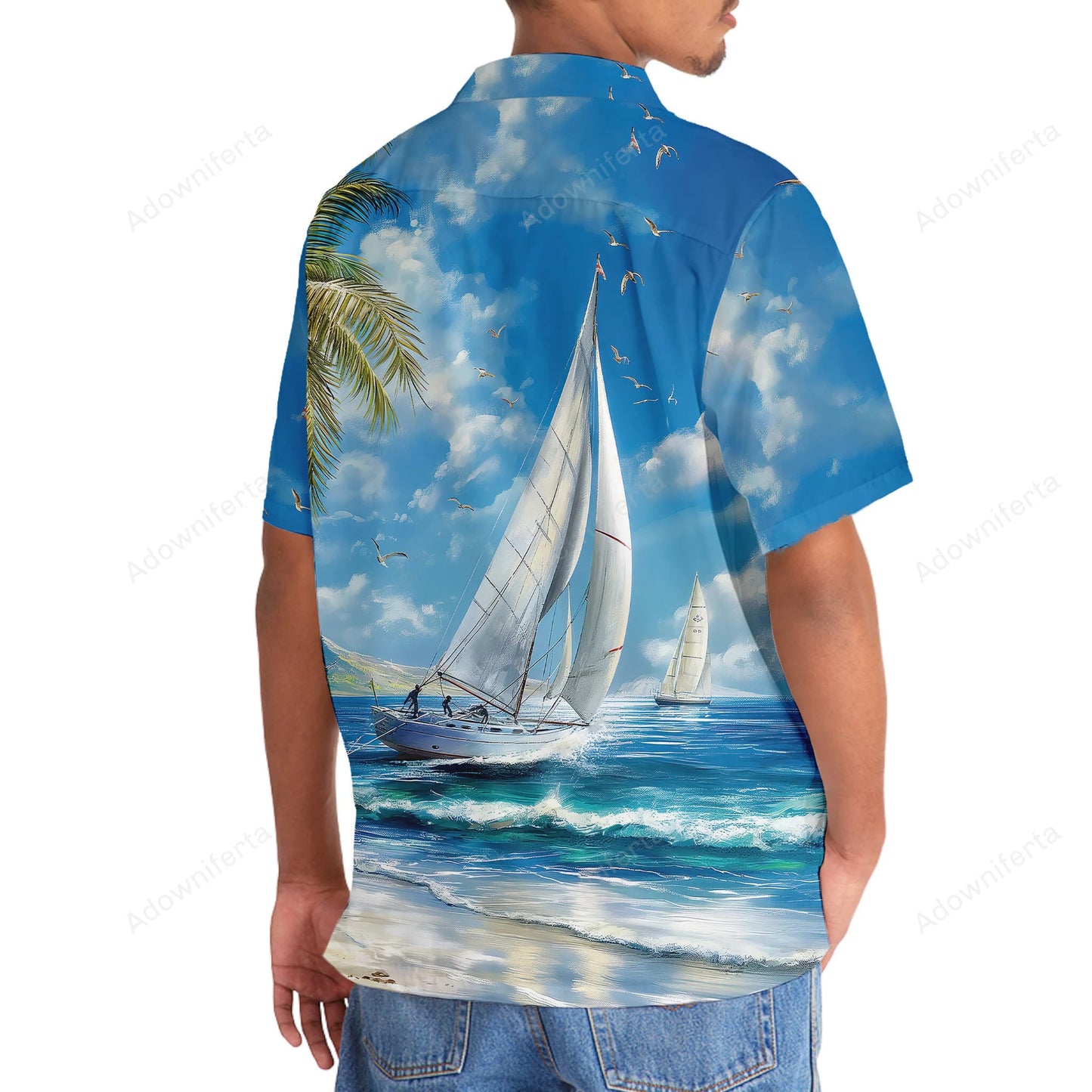 Tranquil Sailboat Vintage Hawaiian Shirt, custom shirt gift for men