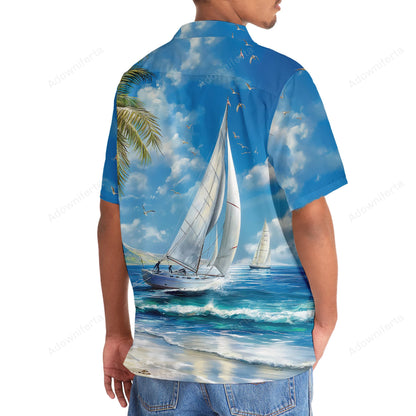 Tranquil Sailboat Vintage Hawaiian Shirt, custom shirt gift for men