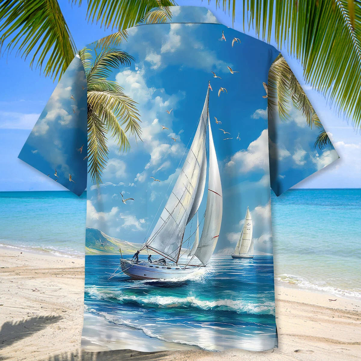 Tranquil Sailboat Vintage Hawaiian Shirt, custom shirt gift for men (view 2)