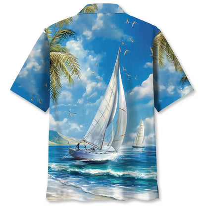 Tranquil Sailboat Vintage Hawaiian Shirt, custom shirt gift for men (view 3)