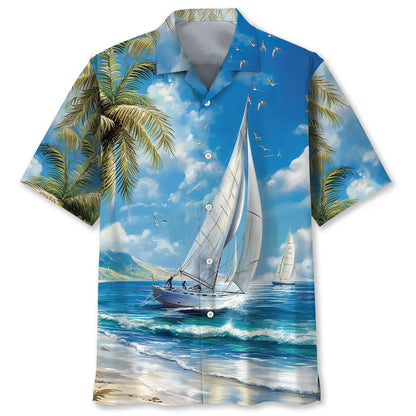 Tranquil Sailboat Vintage Hawaiian Shirt, custom shirt gift for men (view 4)