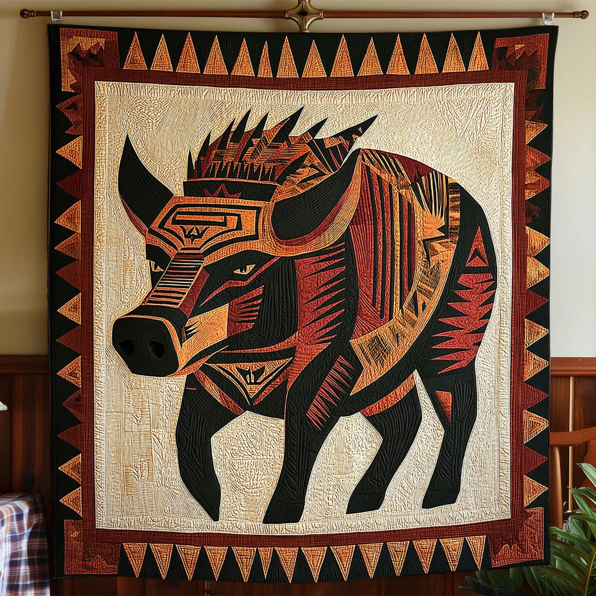 Tribal Boar Quilt Blanket