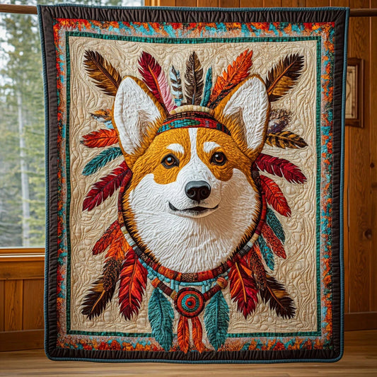 Tribal Corgi Quilt Blanket