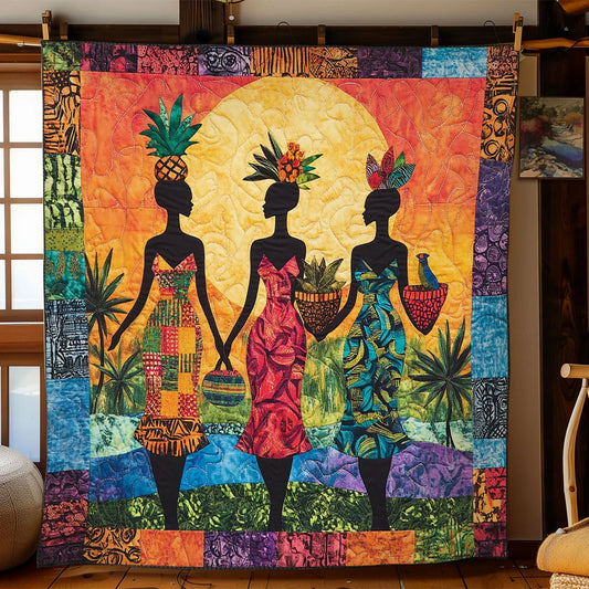 Tribal Glow African Woman Quilt Blanket