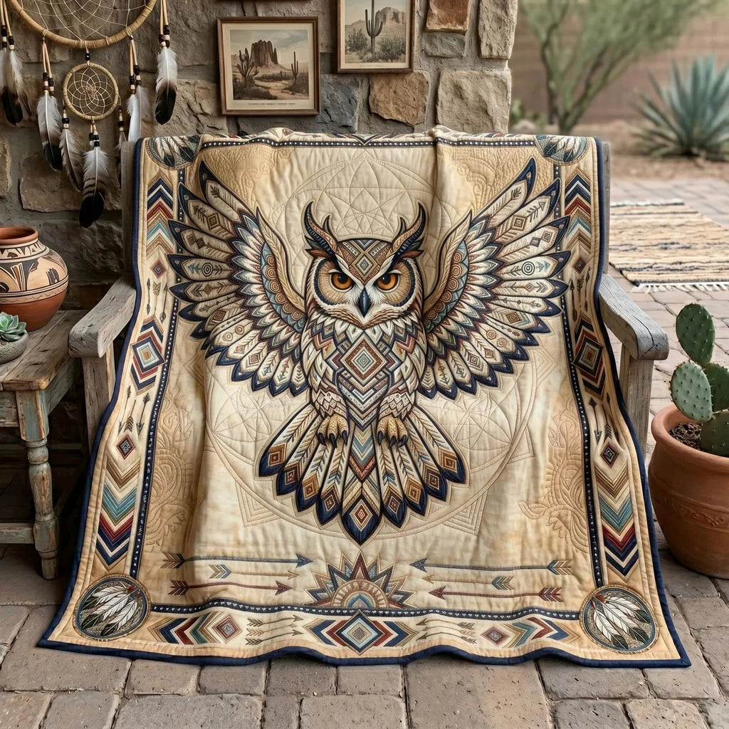 Tribal Owl Sentinel Quilt Blanket