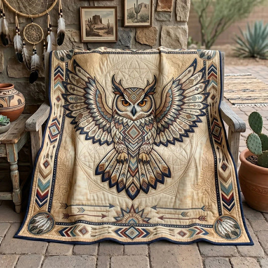 Tribal Owl Sentinel Quilt Blanket