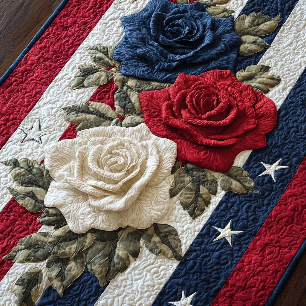 Tricolor Roses Quilted Table Runner