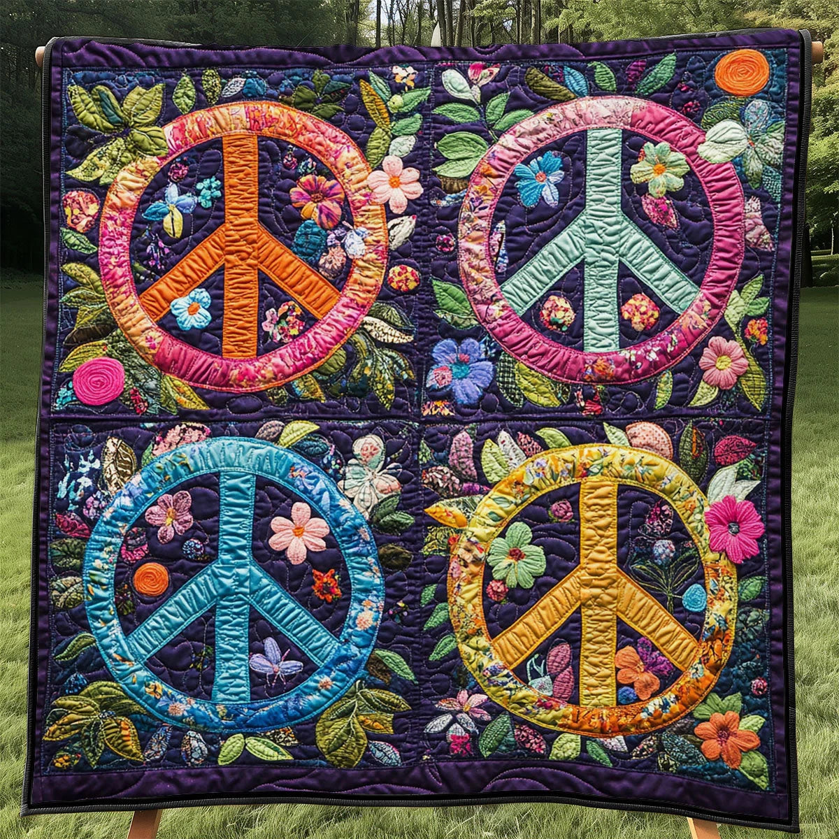 Trippy Hippie Sign Quilt Blanket