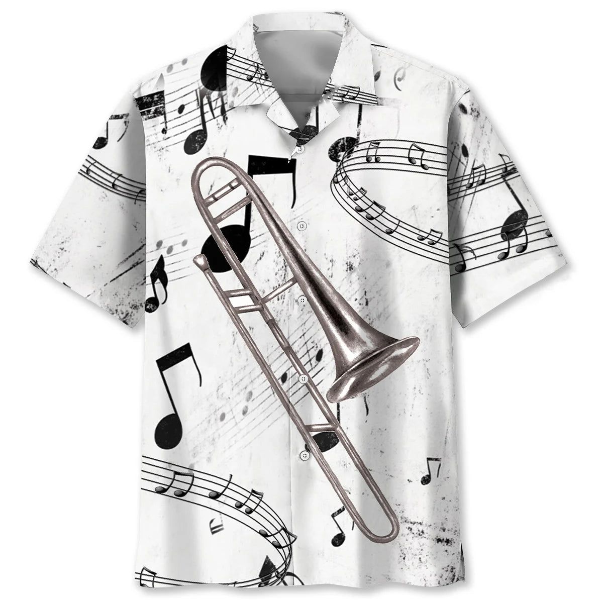 Trombone Black and White Hawaiian Shirt, custom shirt gift for men