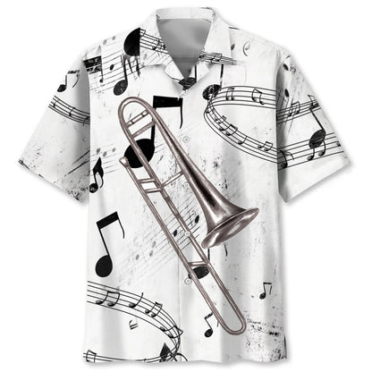 Trombone Black and White Hawaiian Shirt, custom shirt gift for men
