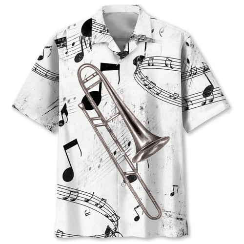 Trombone Black and White Hawaiian Shirt, custom shirt gift for men