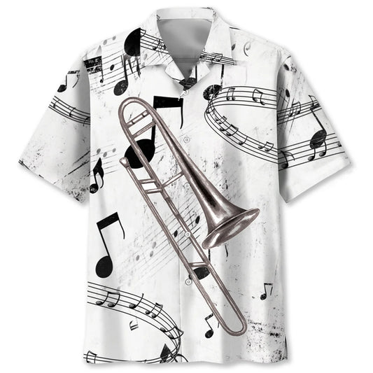 Trombone Black and White Hawaiian Shirt, custom shirt gift for men