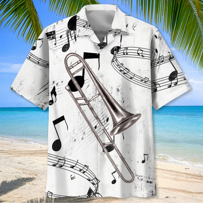 Trombone Black and White Hawaiian Shirt, custom shirt gift for men (view 2)
