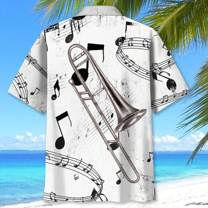 Trombone Black and White Hawaiian Shirt, custom shirt gift for men (view 4)