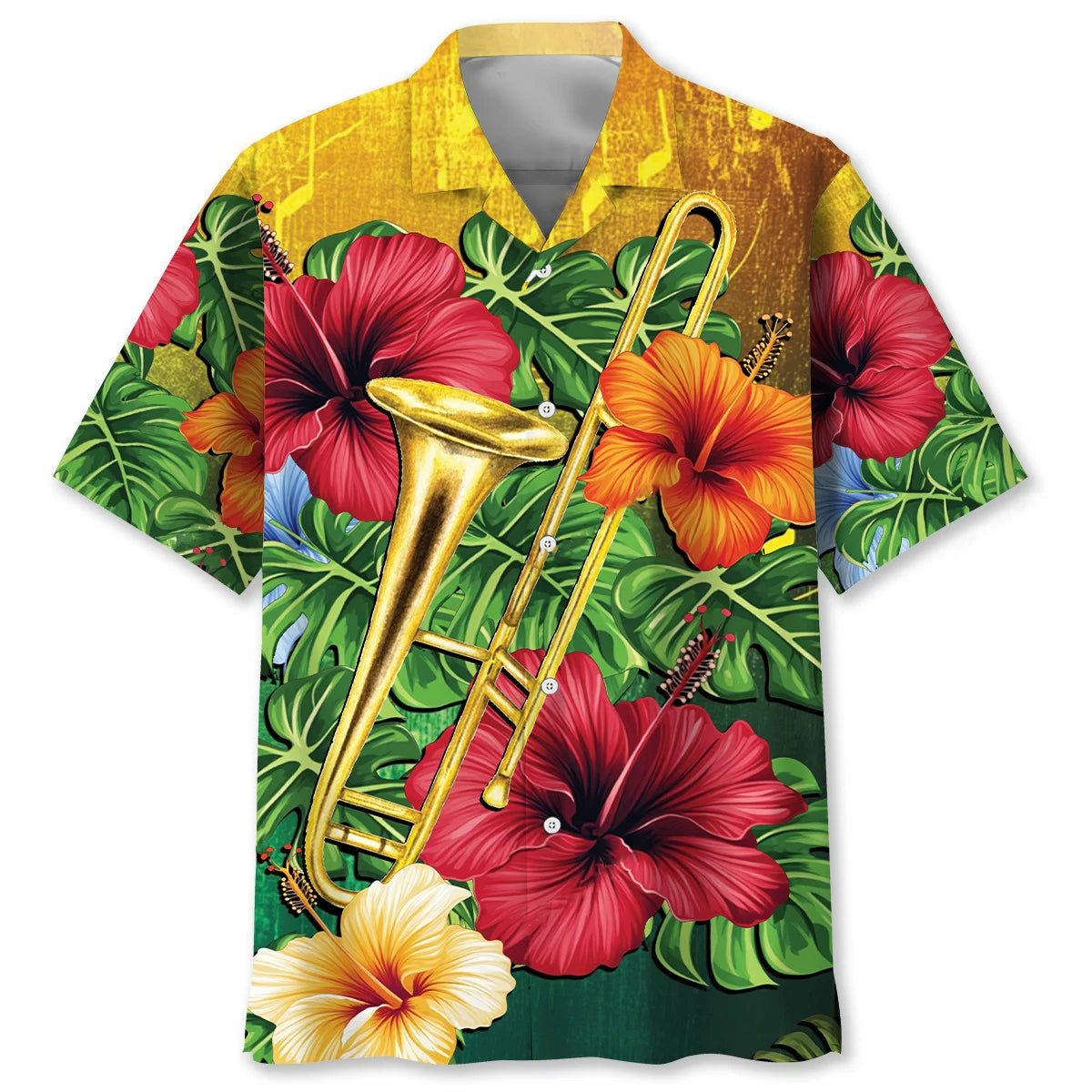 Trombone Hibiscus Tropical Hawaiian Shirt, custom shirt gift for men