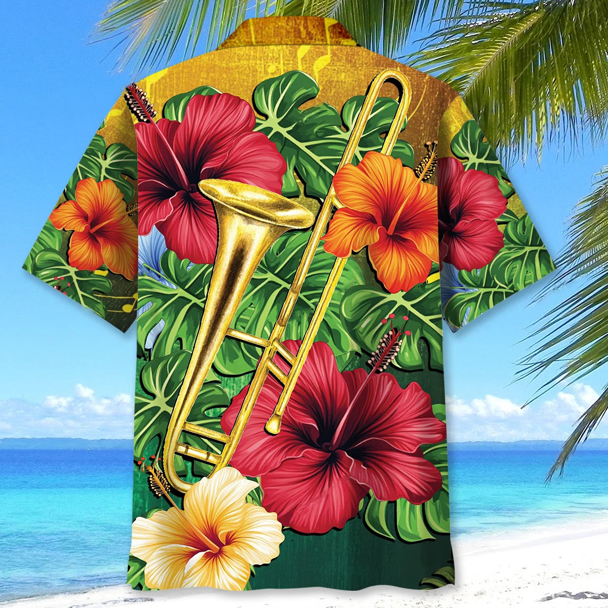 Trombone Hibiscus Tropical Hawaiian Shirt, custom shirt gift for men (view 3)