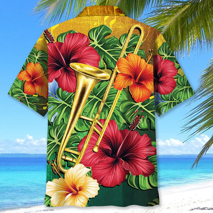 Trombone Hibiscus Tropical Hawaiian Shirt, custom shirt gift for men (view 3)