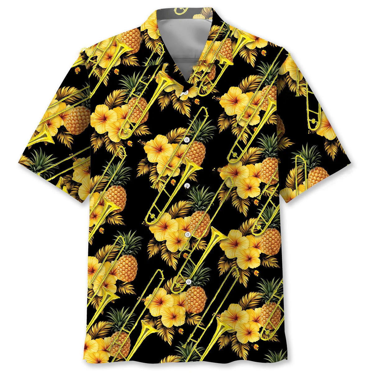 Trombone Yellow Tropical Hawaiian Shirt, custom shirt gift for men