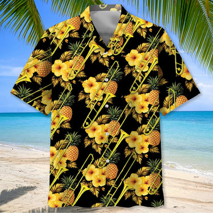 Trombone Yellow Tropical Hawaiian Shirt, custom shirt gift for men (view 2)