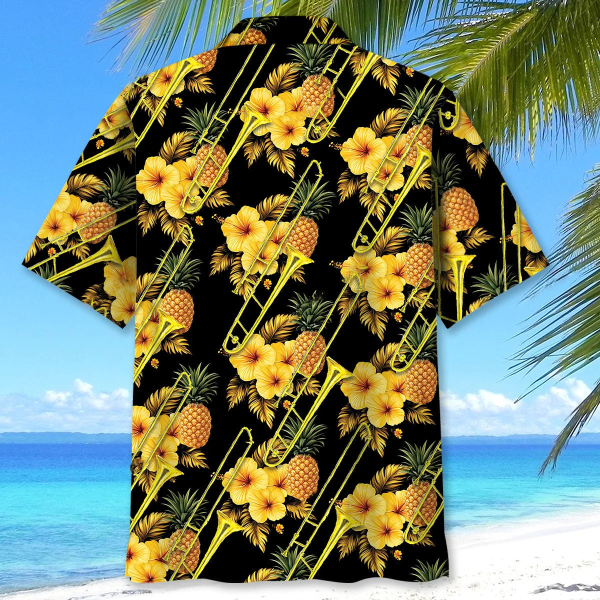 Trombone Yellow Tropical Hawaiian Shirt, custom shirt gift for men (view 3)