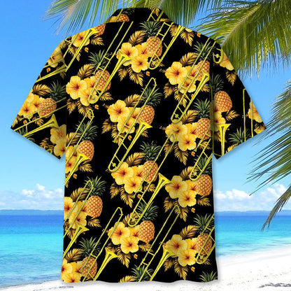 Trombone Yellow Tropical Hawaiian Shirt, custom shirt gift for men (view 3)