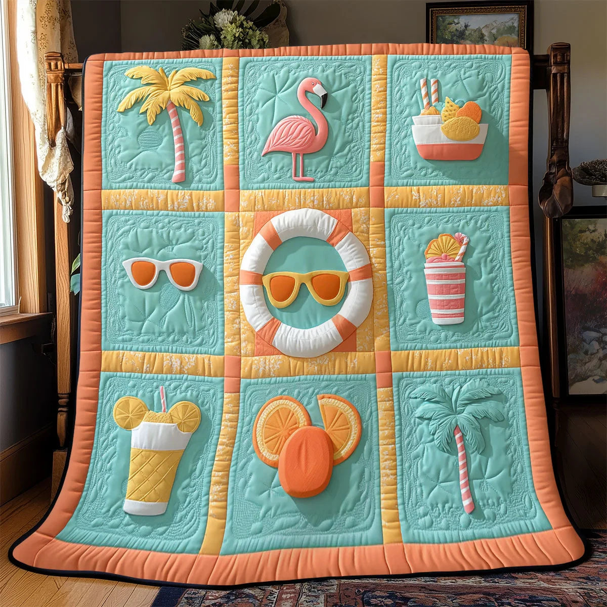 Tropical Block Quilt Blanket