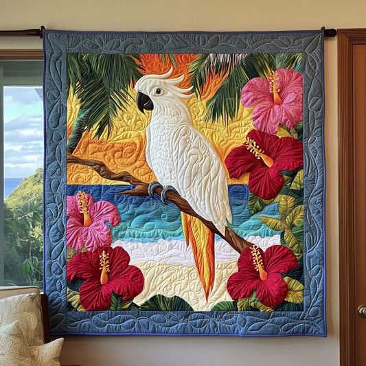 Tropical Cockatoo Parrot Quilt Blanket