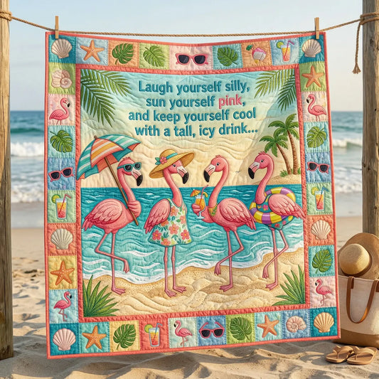 Tropical Flamingo Fun Quilt Blanket