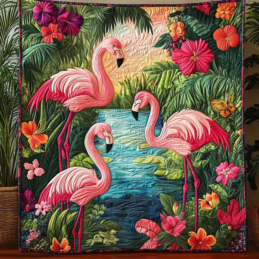 Tropical Flamingo Quilt Blanket