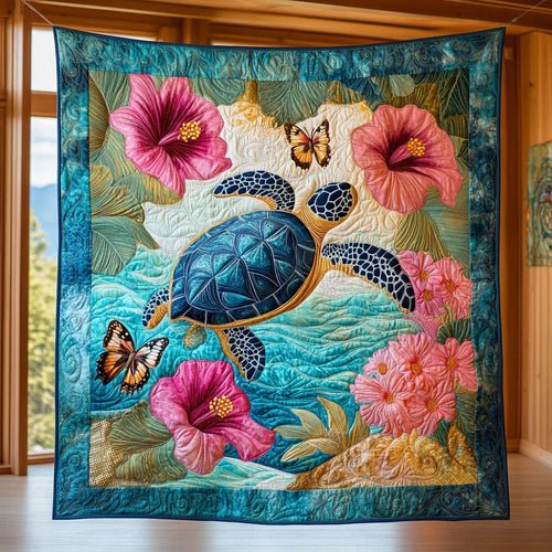 Tropical Harmony Turtle Quilt Blanket