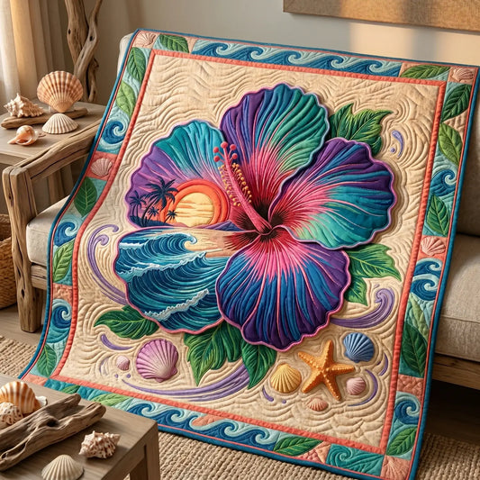 Tropical Hibicus Quilt Blanket