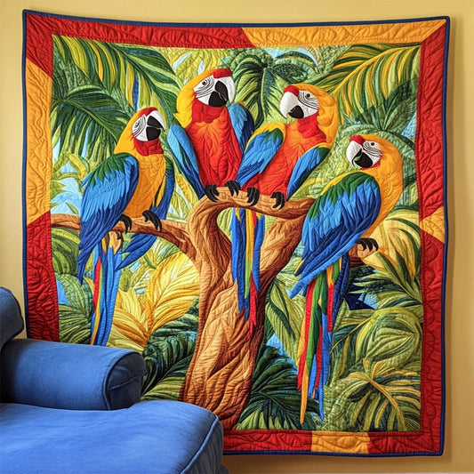 Tropical Macaw Party Quilt Blanket