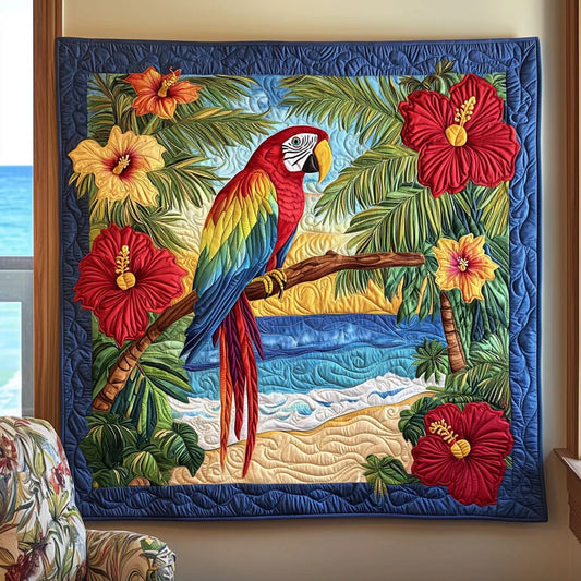 Tropical Scarlet Macaw Parrot Quilt Blanket