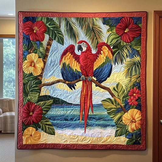 Tropical Scarlet Macaw Parrot Quilt Blanket