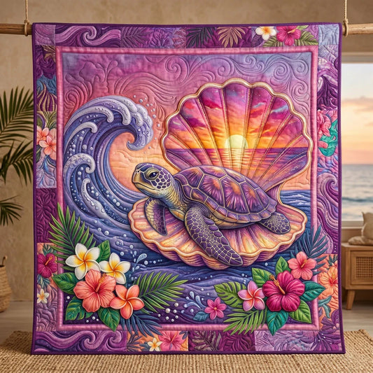 Tropical Sea Turtle Sunset Quilt Blanket