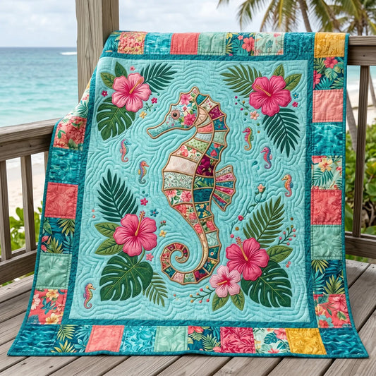 Tropical Seahorse Quilt Blanket