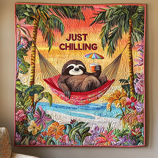 Tropical Summer Sloth Quilt Blanket