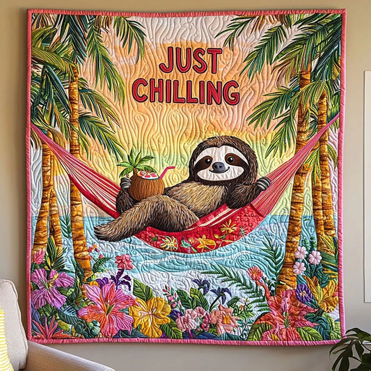 Tropical Summer Sloth Quilt Blanket