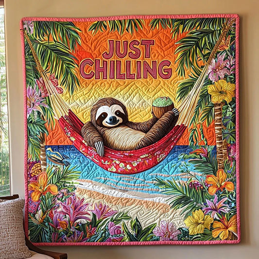 Tropical Summer Sloth Quilt Blanket